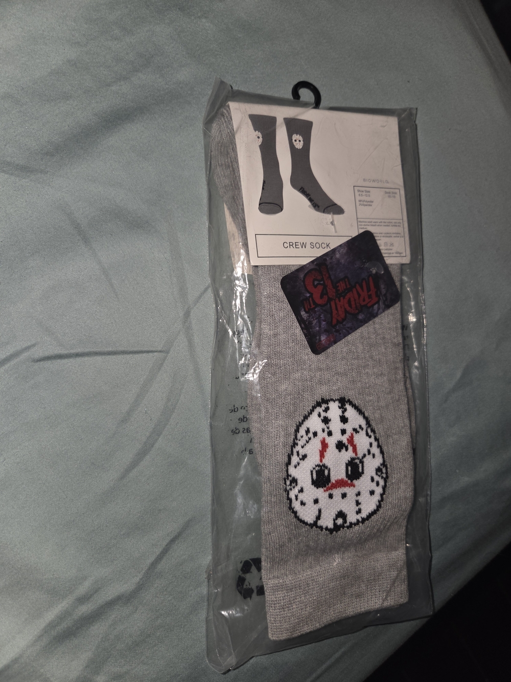 Mens Gray Crew Socks with Friday The 13th Design